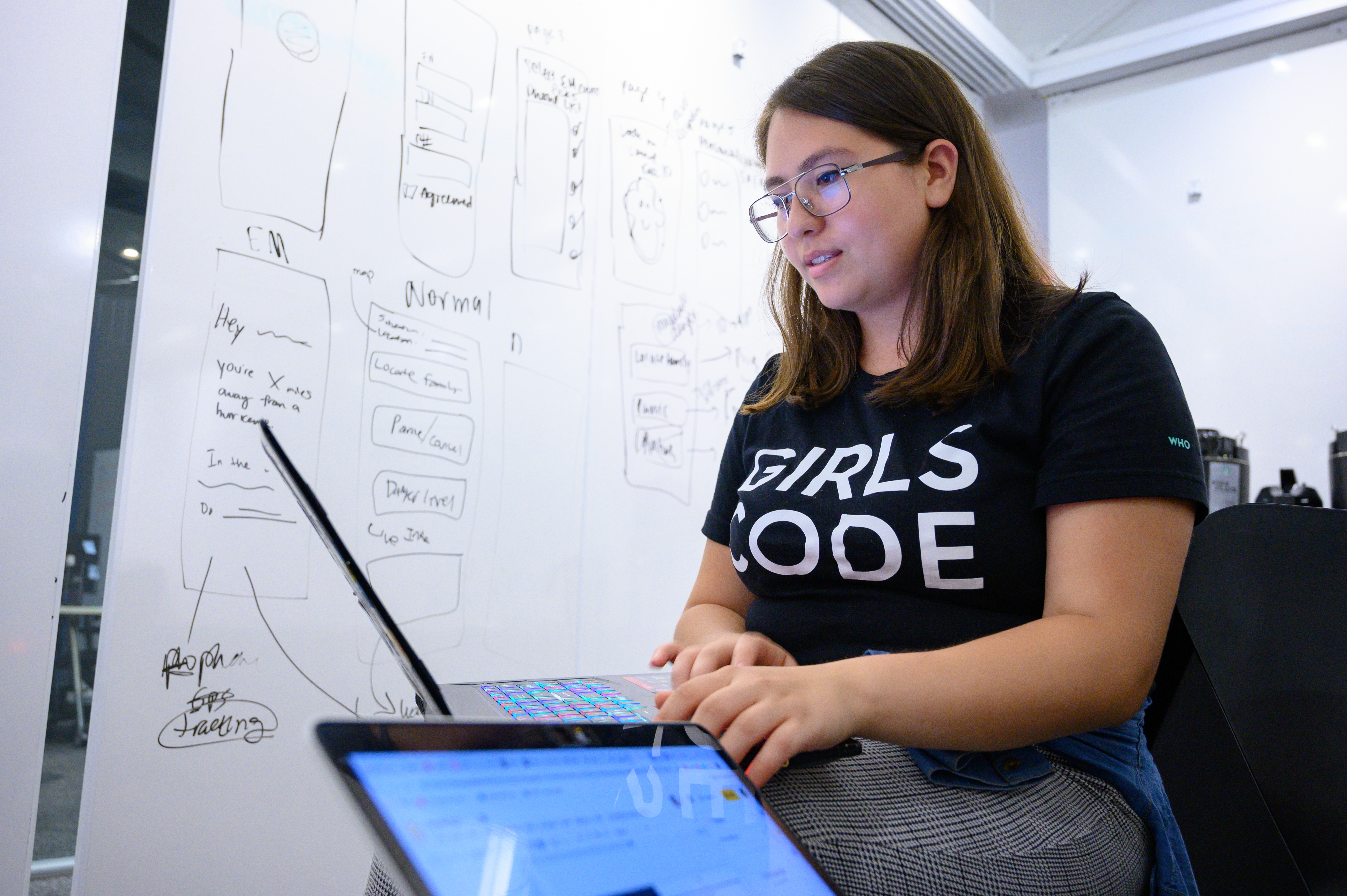 Girl at Laptop 2 GWC IBM Hackathon
